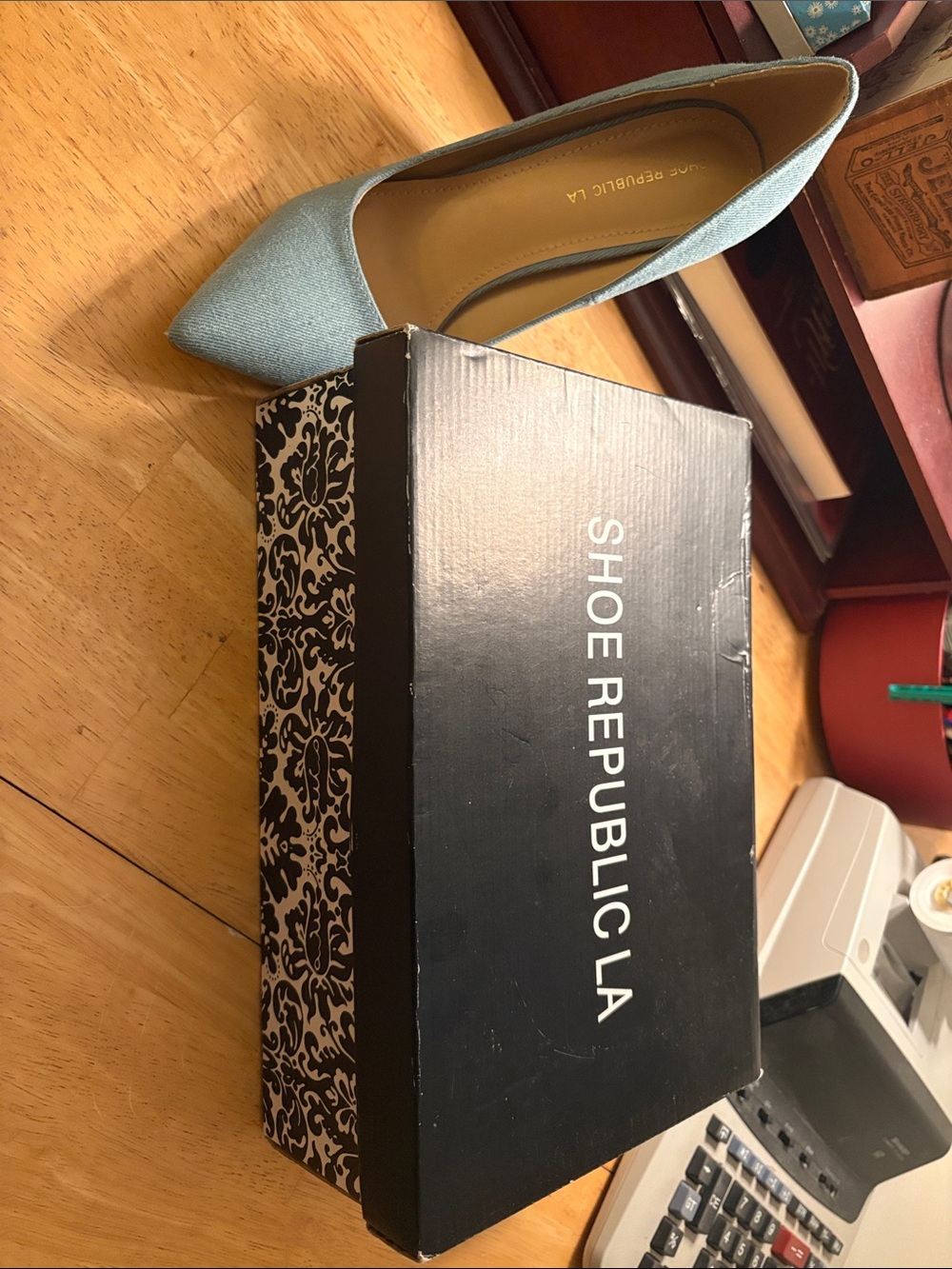 Shoe Republic LA Pointed Toe Flat in Light Blue Denim